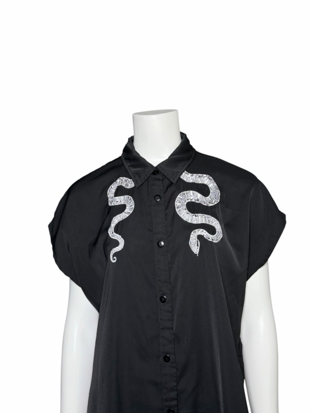 Disturbia Slither Midi Dress Black Snake Embroidered Shirt Dress US 4 - Picture 3 of 13